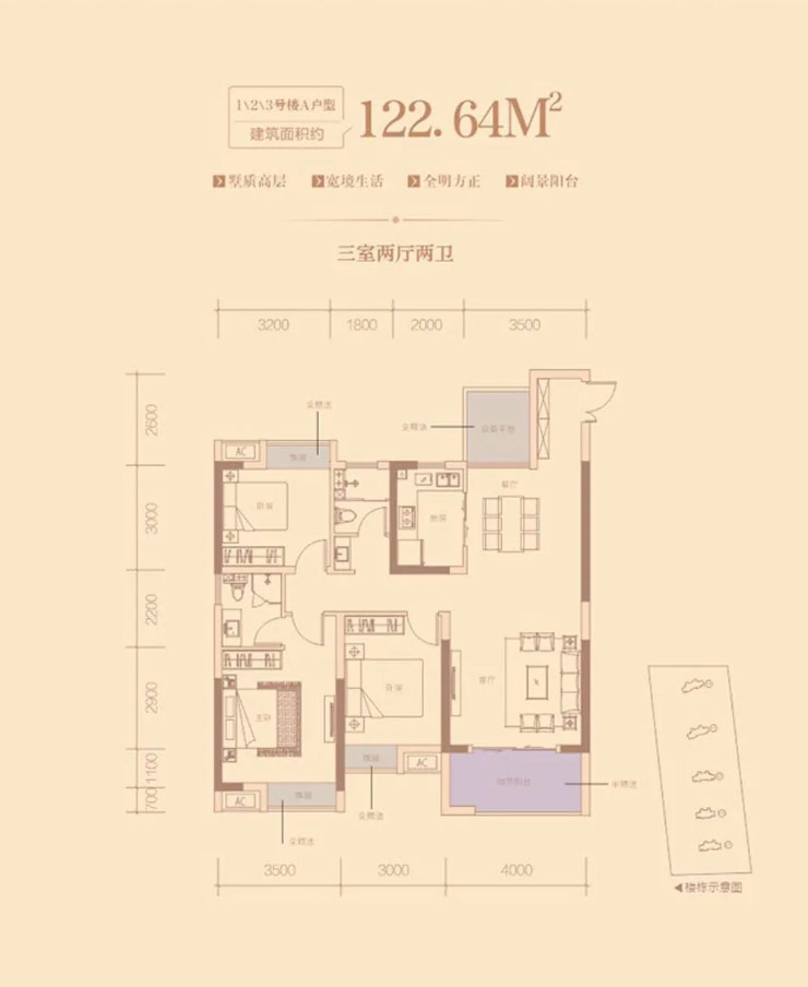 1、2、3號(hào)樓A戶型