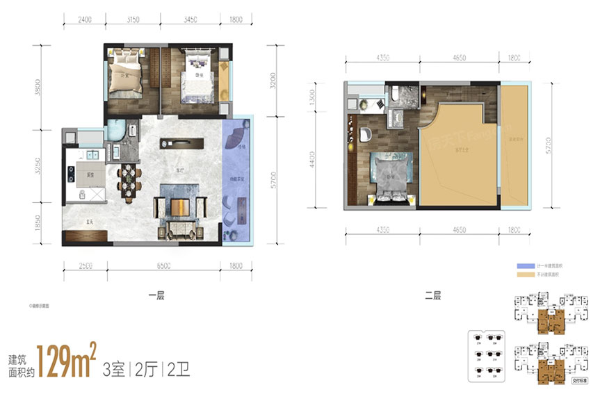 建面約129㎡戶型