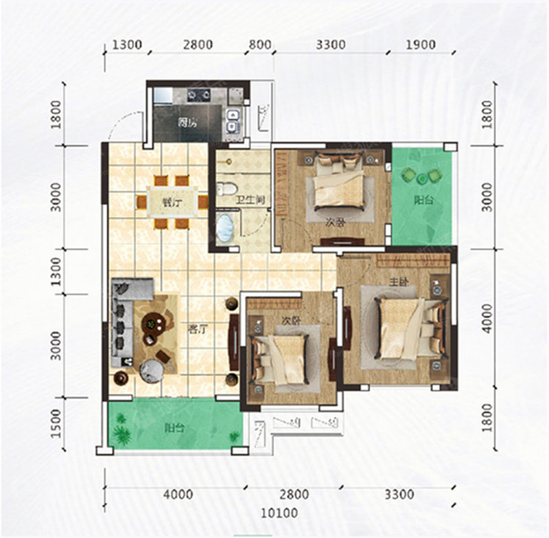 建面約98㎡戶型